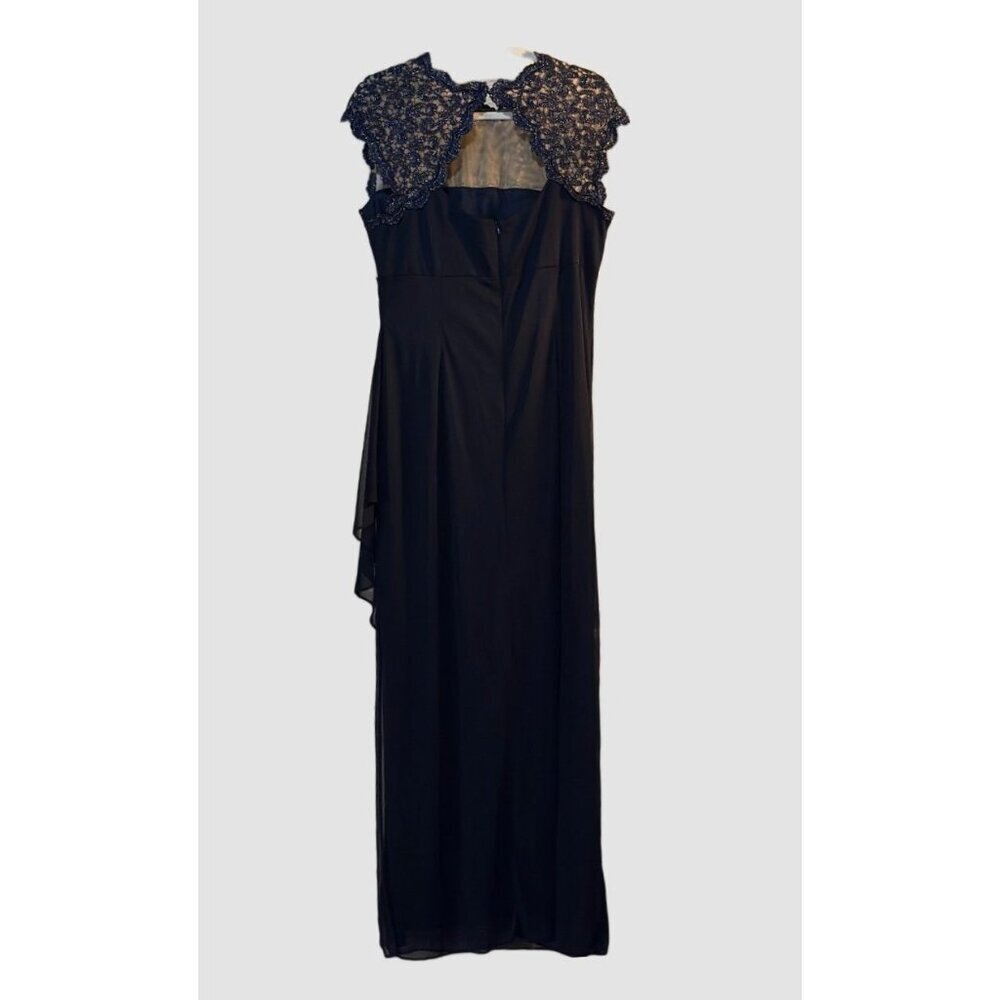 Womens Alex Evenings Dress Holiday Formal Navy Lace Cap Ruched Chiffon size 14 - Picture 3 of 15